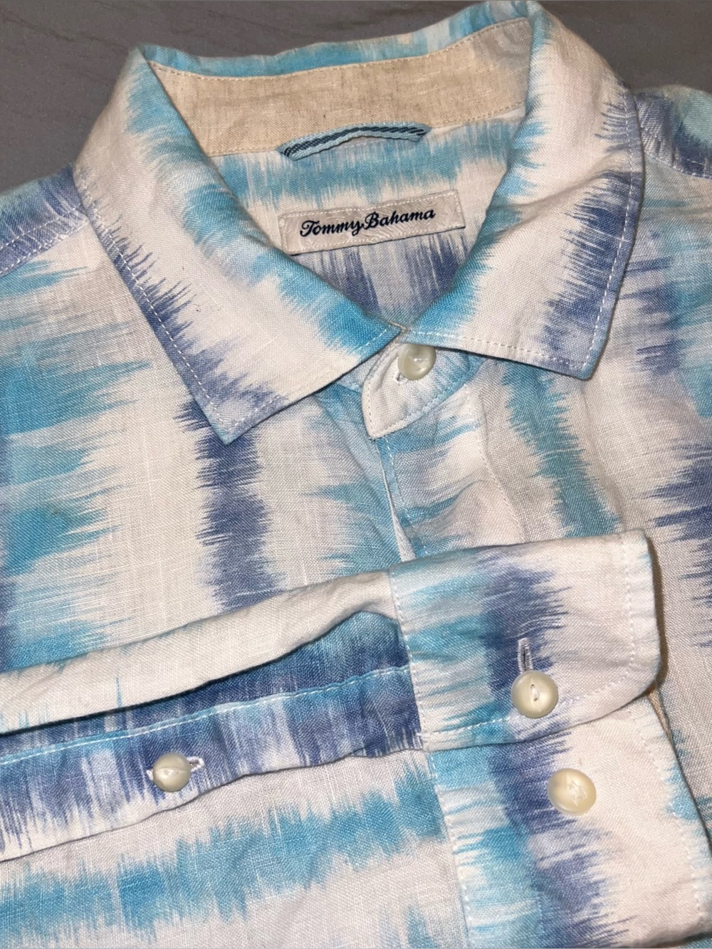 Tommy Bahama Shirt Mens XL Blue Striped Sunset Ombre 100% Linen Island zone
